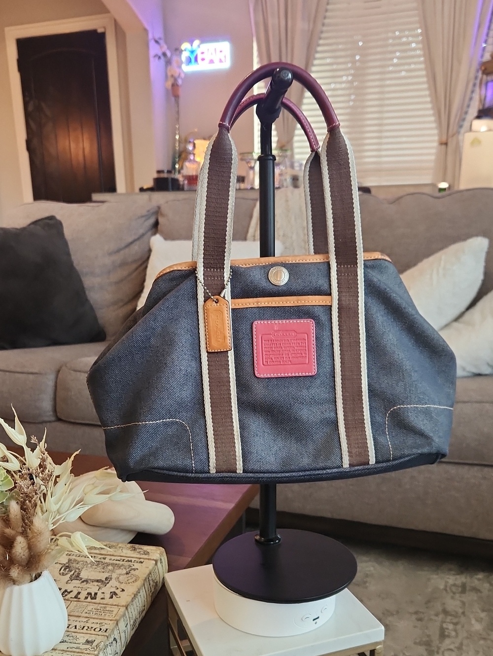Vintage Coach Y2K Hamptons Denim & Leather Medium Weekend Tote